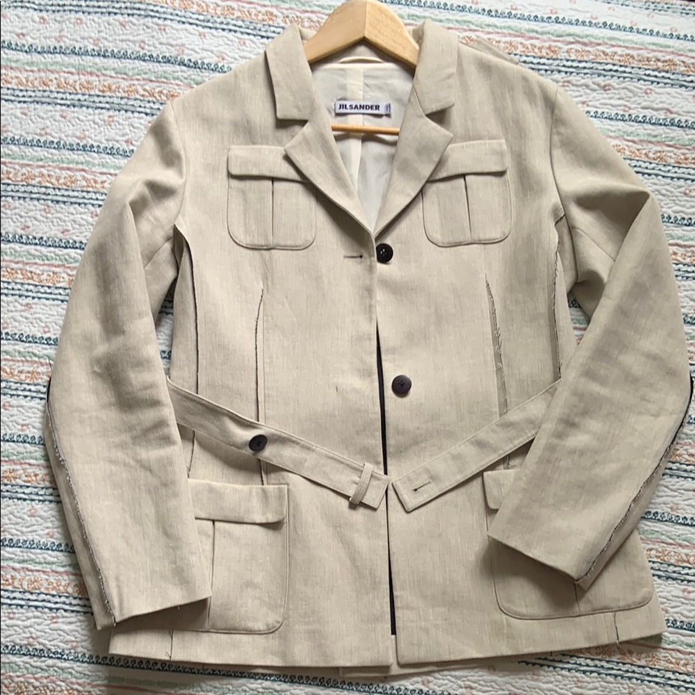Jil Sander linen & wool tailored blazer w/ safari accents